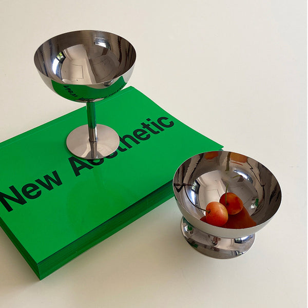 Chrome Ice Cream Cup with polished stainless steel finish, perfect for serving chilled desserts like ice cream, sorbet, or fruit.